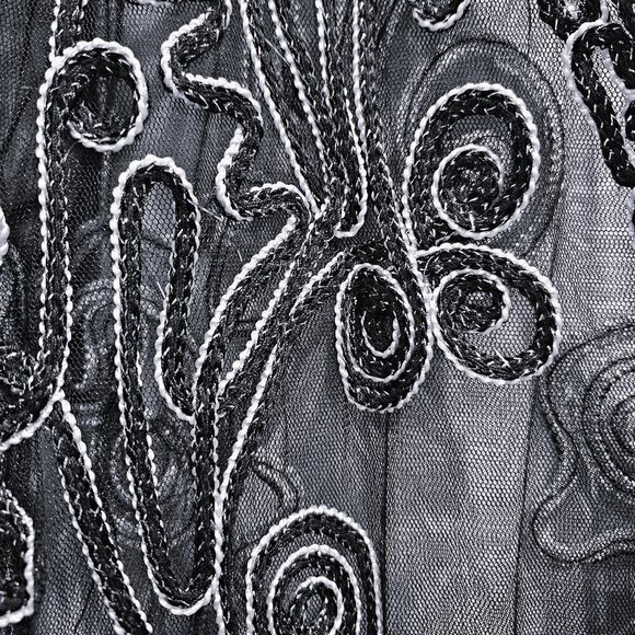 Pretty Angel Black & White Sheer Embroidered Silk Blend Cardigan - XL - Picture 2 of 10